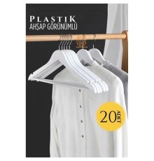 Ahşap Görünüm Plastik Askı 20 ADET Beyaz