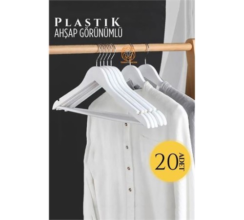 Ahşap Görünüm Plastik Askı 20 ADET Beyaz