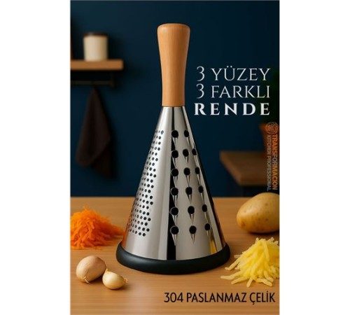 El Rendesi - Konik Tip Ergonomik 3 Taraflı Profesyonel 304 Paslanmaz Çelik