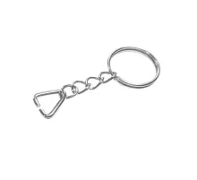 Anahtarlık Halkası, Halka + Zincir + Üçgen, 24mm, Gümüş, Nikel, 1 Adet
