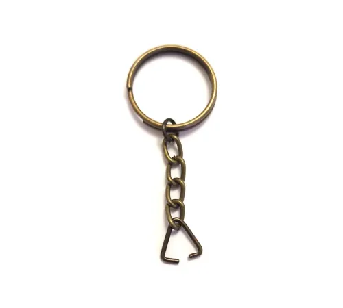 Anahtarlık Halkası, Halka + Zincir + Üçgen, 24mm, Antik, 1 Adet Anahtarlık Halkası, Halka + Zincir + Üçgen, 24mm, Antik, 1 Adet