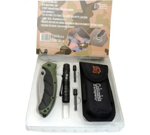 Columbia FST-3070-B Kamp Çakısı Fenerli Grn. 21,5 cm Manuel, Kemerlikli