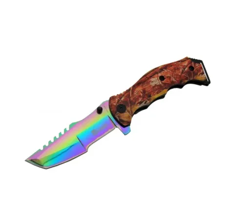 Columbia Tanto FST 3039 A Tırtıklı Gökkuşağı Kamp Çakı 23 cm - G10 Sap, Yarı Otomatik