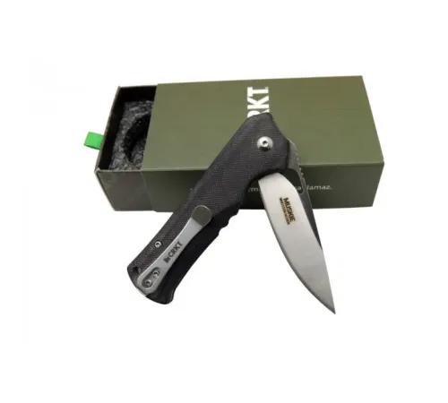 Crkt Muskie 202 BK Siyah Kamp / Outdoor Çakı 18 cm - Yarı Otomatik, Kemerlikli, Kutulu