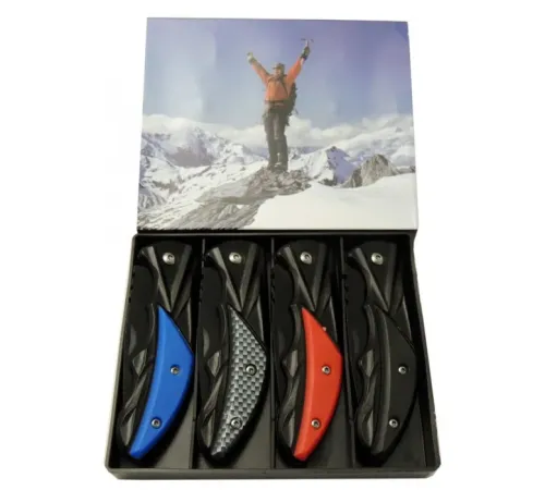 Klipsli 4 lü Set Metal  16 cm Kamp / Outdoor Çakı  - Yarı Otomatik, Kemerlikli, Kutulu