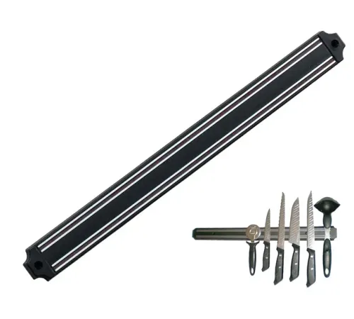 Mıknatıslı Bıçak Tutucu Stand - 38 cm - Siyah - Paslanmaz Çelik - Mutfak Düzeni - Güvenli Bıçak Saklama - Tezgâh Düzeni - Modern Tasarım