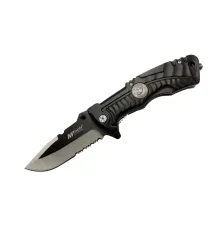 Mtech 4-12-2 Siyah Kurtarma / Kamp Çakısı 21cm- Yarı Otomatik, Testere Detaylı, Cam Kırma Aparatlı, Kemerlikli