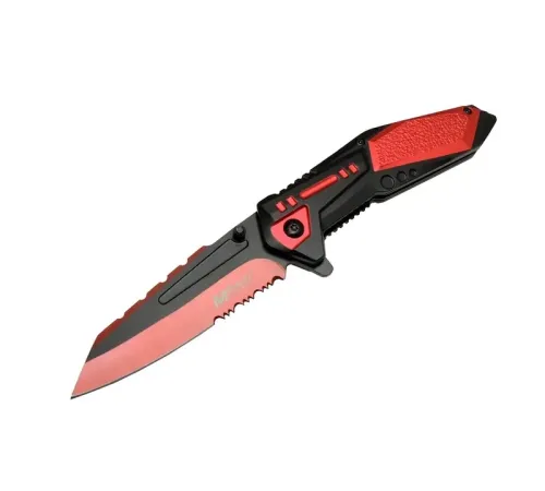 Mtech 4173 Kırmızı Kamp Çakı 21cm - Yarı Otomatik, Kemerlikli, Testere Detaylı