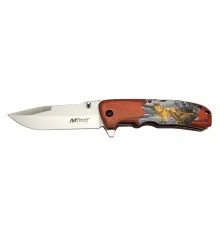 Mtech Y 12K Kahverengi Kamp Çakı 21,5cm - Yarı Otomatik, Kemerlikli, Kurt Baskılı Ahşap Sap