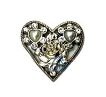 Taşlı Kalp Broş, Kutu, Sandık Süsü - Nikel, 10 Adet
