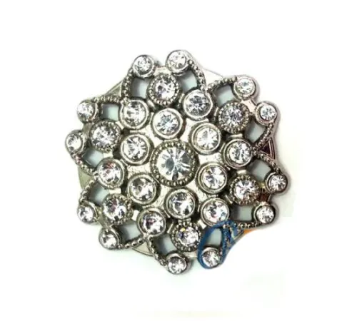 Taşlı Yuvarlak Broş, Sandık Süsü 4,5 cm - Nikel, 10 Adet Taşlı Yuvarlak Broş, Sandık Süsü 4,5 cm - Nikel, 10 Adet