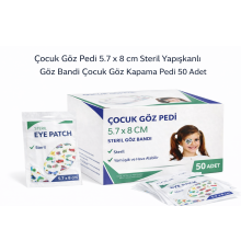 Çocuk Göz Pedi 5.7 x 8 cm Steril Yapışkanlı Göz Bandı Çocuk Göz Kapama Pedi 50 Adet 1 Kutu