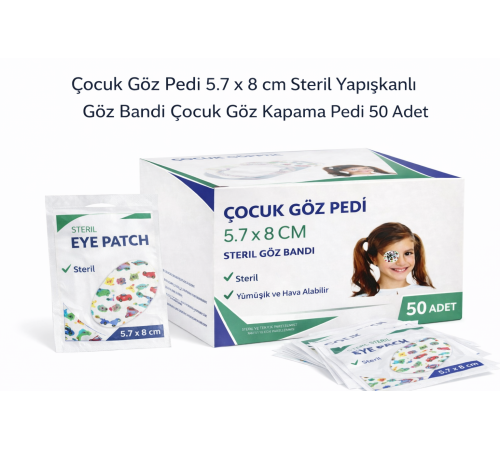 Çocuk Göz Pedi 5.7 x 8 cm Steril Yapışkanlı Göz Bandı Çocuk Göz Kapama Pedi 50 Adet 1 Kutu