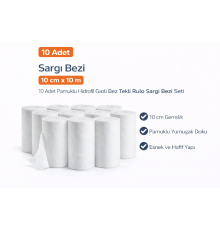 Sargı Bezi 10 cm x 10 m 10 Adet Pamuklu Hidrofil Gazlı Bez Tekli Rulo Sargı Bezi Seti