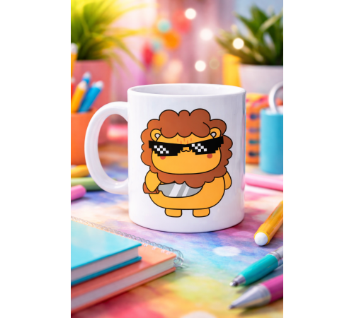 Havalı Aslan Figürlü Porselen Kupa MODEL 94 – Eğlenceli Tasarım Ofis & Ev İçin Özel Kupa