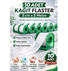 Kağıt Flaster 5 cm x 5 m 10 Adet Medikal Sabitleme Bandı Hassas Ciltler İçin