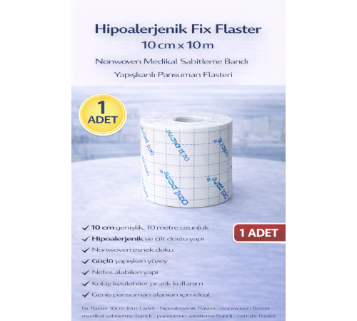 Hipoalerjenik Fix Flaster 10 cm x 10 m 1 Adet Nonwoven Medikal Sabitleme Bandı Yapışkanlı Pansuman Flasteri