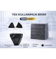 Tek Kullanımlık Bikini 100 Adet Nonwoven Kumaş Siyah Lastikli ve Bağlamalı Standart Beden