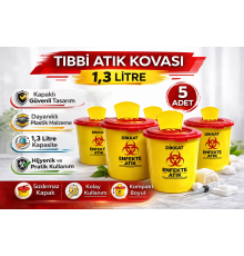 Tıbbi Atık Kovası 1,3 Litre 5 Adet Kapaklı Tıbbi Atık Kutusu Enfekte Atık Kovası Seti