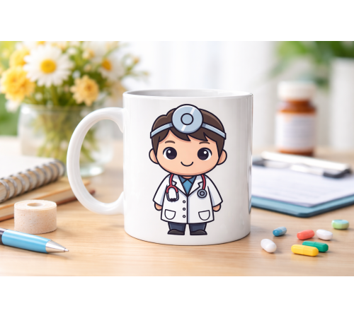 Sevimli Doktor Tasarımlı Porselen Kupa MODEL 167 – Doktor Hediyesi Kahve Kupası – Sağlık Çalışanı ve Tıp Temalı Hediye Kupa