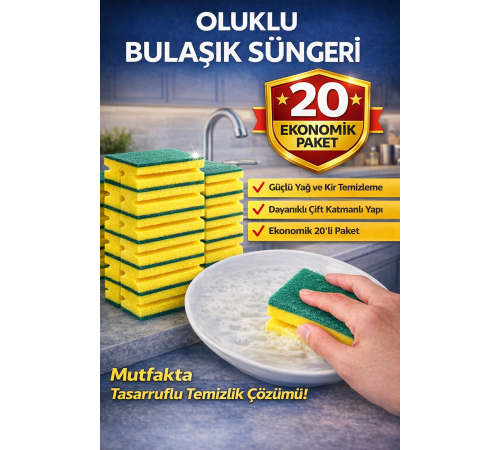 Oluklu Bulaşık Süngeri 5'li 4 Paket Güçlü Yağ ve Kir Temizleyici Çift Katmanlı Dayanıklı Mutfak Temizlik Süngeri Ekonomik Paket