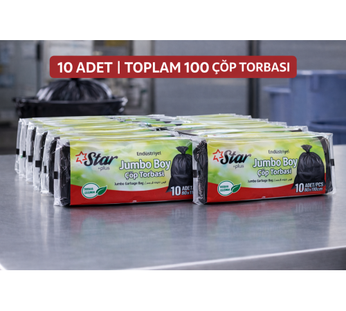 Star Plus Endüstriyel Jumbo Boy Atık Poşeti 80x110 cm 10lu Dayanıklı Sanayi Tipi Atık Torbası 10 Adet