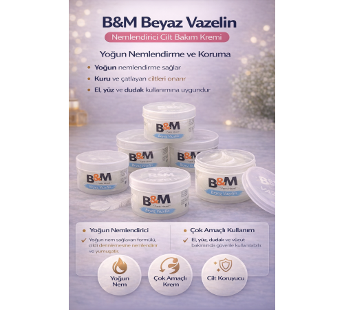 B&M Beyaz Vazelin Nemlendirici Cilt Bakım Kremi Çok Amaçlı Yoğun Nemlendirici 6 Adet