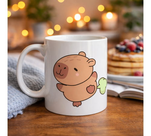 Sevimli Kapibara Desenli Porselen Kupa MODEL 96 CAPYBARA – Neşeli Tasarım, Kahve & Çay Kupası, Hediyelik Porselen Bardak