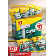 Derby Tek Bıçaklı Tıraş Bıçağı 13’lü 7 Paket 91 Adet Krom Seramik Platin ve Tungsten Kaplı Ekonomik Set