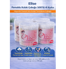 Elise Pamuklu Kulak Çubuğu 100'lü 4 Kutu Toplam 400 Adet Pamuk Uçlu Kulak Temizleme Çubuğu