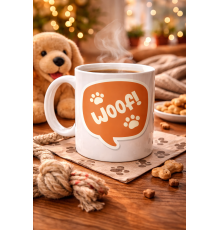 Woof! Köpek Temalı Porselen Kupa Model 54 – Sevimli Patili Tasarım, Kahve & Çay Kupası, Hayvanseverlere Özel Hediye