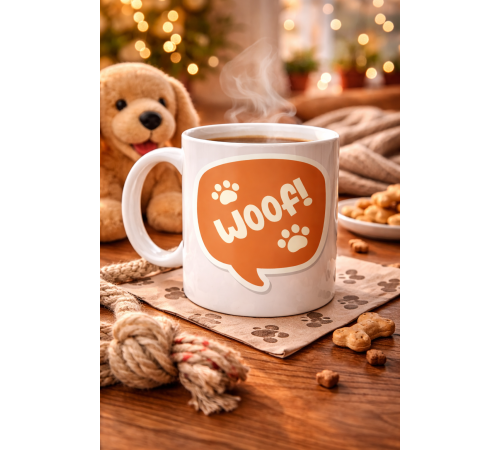 Woof! Köpek Temalı Porselen Kupa Model 54 – Sevimli Patili Tasarım, Kahve & Çay Kupası, Hayvanseverlere Özel Hediye