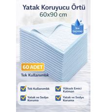 Yatak Koruyucu Örtü 60x90 cm 60 Adet Tek Kullanımlık Sıvı Geçirmez Hasta Altı Bezi
