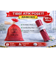 Tıbbi Atık Poşeti Jumbo Boy 10'lu 1 Rulo Kırmızı Tıbbi Atık Atık Poşeti