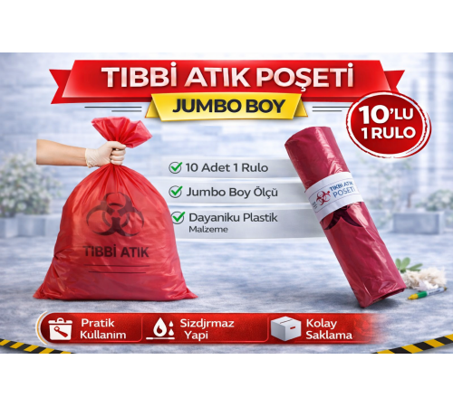 Tıbbi Atık Poşeti Jumbo Boy 10'lu 1 Rulo Kırmızı Tıbbi Atık Atık Poşeti