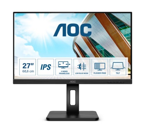 27 AOC Q27P2Q IPS 4MS 75MHZ 1XVGA 1XHDMI 1XDP 1XDVI 2K QHD 2560X1440 HOPARLÖR YÜKSEKLİK AYARI PIVOT VESA SİYAH