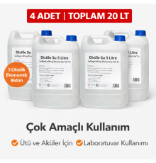 4 Adet Distile Su 5 Litre Toplam 20 Litre Saflaştırılmış Deiyonize Saf Su Çok Amaçlı Kullanım