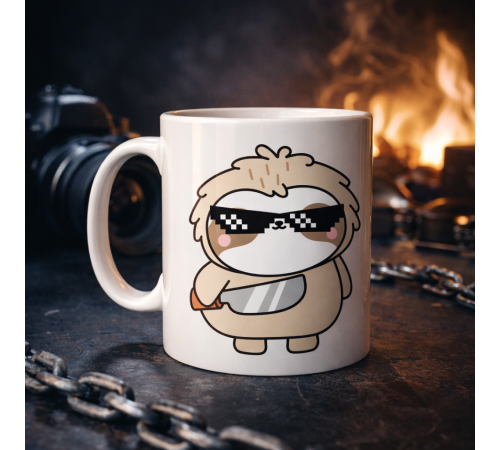 Cool Tembel Hayvan Tasarımlı Porselen Kupa MODEL 85 – Havalı, Eğlenceli ve Karizmatik Kahve Kupası