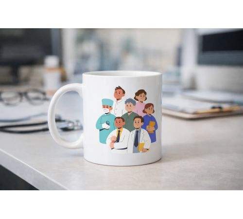 Sağlık Çalışanları Temalı Porselen Kupa MODEL 166 – Doktor Hemşire Tasarımlı Hediye Kahve Kupası – Sağlıkçıya Anlamlı Hediye