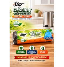 Star Plus Orta Boy Çöp Torbası 20'li 1 Paket 55x60 cm Dayanıklı Sızdırmaz Orta Boy Çöp Poşeti