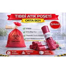 Tıbbi Atık Poşeti Orta Boy 10'lu 5 Rulo Kırmızı Tıbbi Atık Atık Poşeti Seti