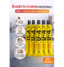 6 Adet U-4 Süper Yapıştırıcı 40 CC Güçlü Hızlı Yapıştırıcı Çok Amaçlı Metal Plastik Ahşap Deri Yapıştırıcı