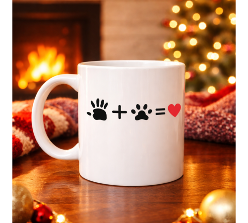 El ve Pati Figürlü Sevgi Temalı Porselen Kupa MODEL 76 – Hayvanseverlere Özel Anlamlı Tasarım, Kahve & Çay Kupası