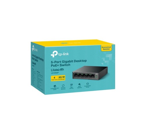 TP-LINK LS105GP 4 PORT GIGABIT + 1 PORT RJ45 UPLINK POE 65W 250 METRE POE MESAFE METAL KASA SWITCH