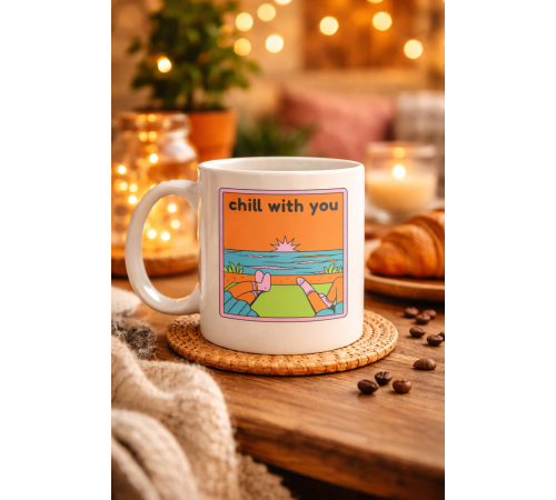 Chill With You Tasarımlı Porselen Kupa – Model 35 - Sıcacık Anlar İçin Özel Tasarım Kahve Kupası