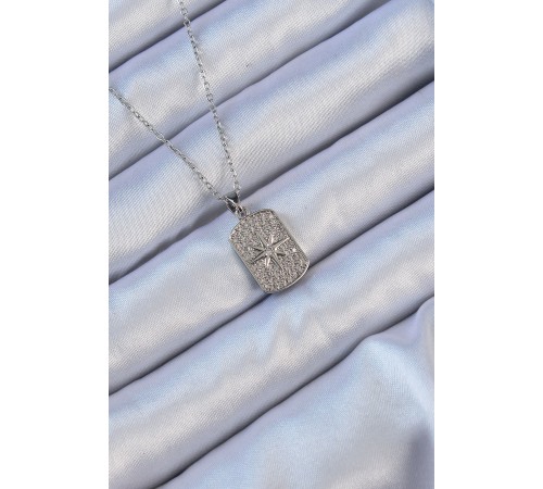 316L Çelik Zincir Gümüş Renk Zirkon Taşlı Kutup Yıldızlı Vintage Kolye