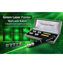 Green Laser Pointer  Kalem 5 Başlıklı Özel Kadife Gri Kutulu