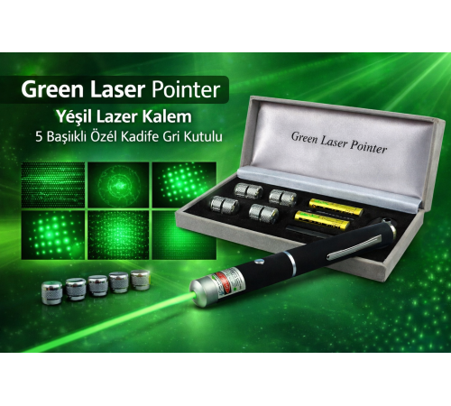Green Laser Pointer  Kalem 5 Başlıklı Özel Kadife Gri Kutulu