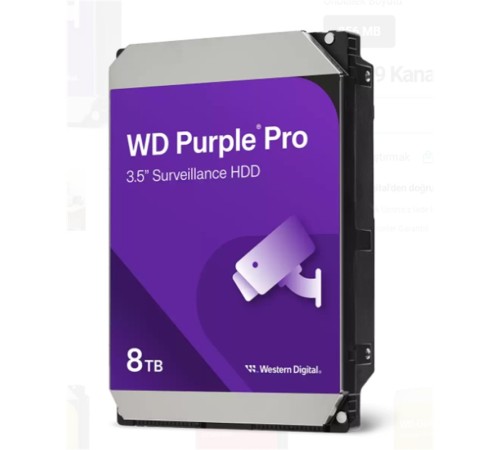 8 TB WD 3.5 PURPLE PRO SATA3 7200RPM 256MB 7/24 GUVENLIK WD8002PURP (3 YIL RESMI DIST GARANTILI)