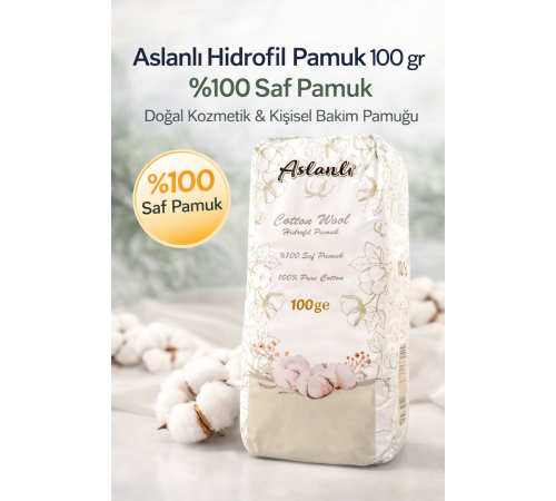 Aslanlı Hidrofil Pamuk 100 gr %100 Saf Pamuk Doğal Kozmetik ve Kişisel Bakım Temizlik Pamuğu 1 ADET